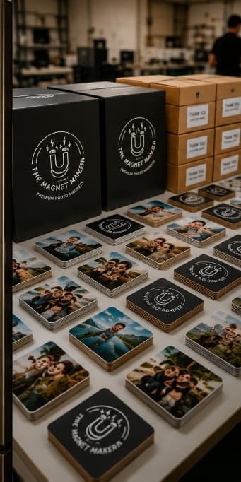 Custom bulk orders display of printed magnets and gift boxes